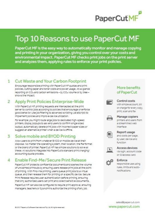 Top 10 Reasons, Papercut MF, Maritime Business Concepts, Raleigh, Durham, North Carolina, NC